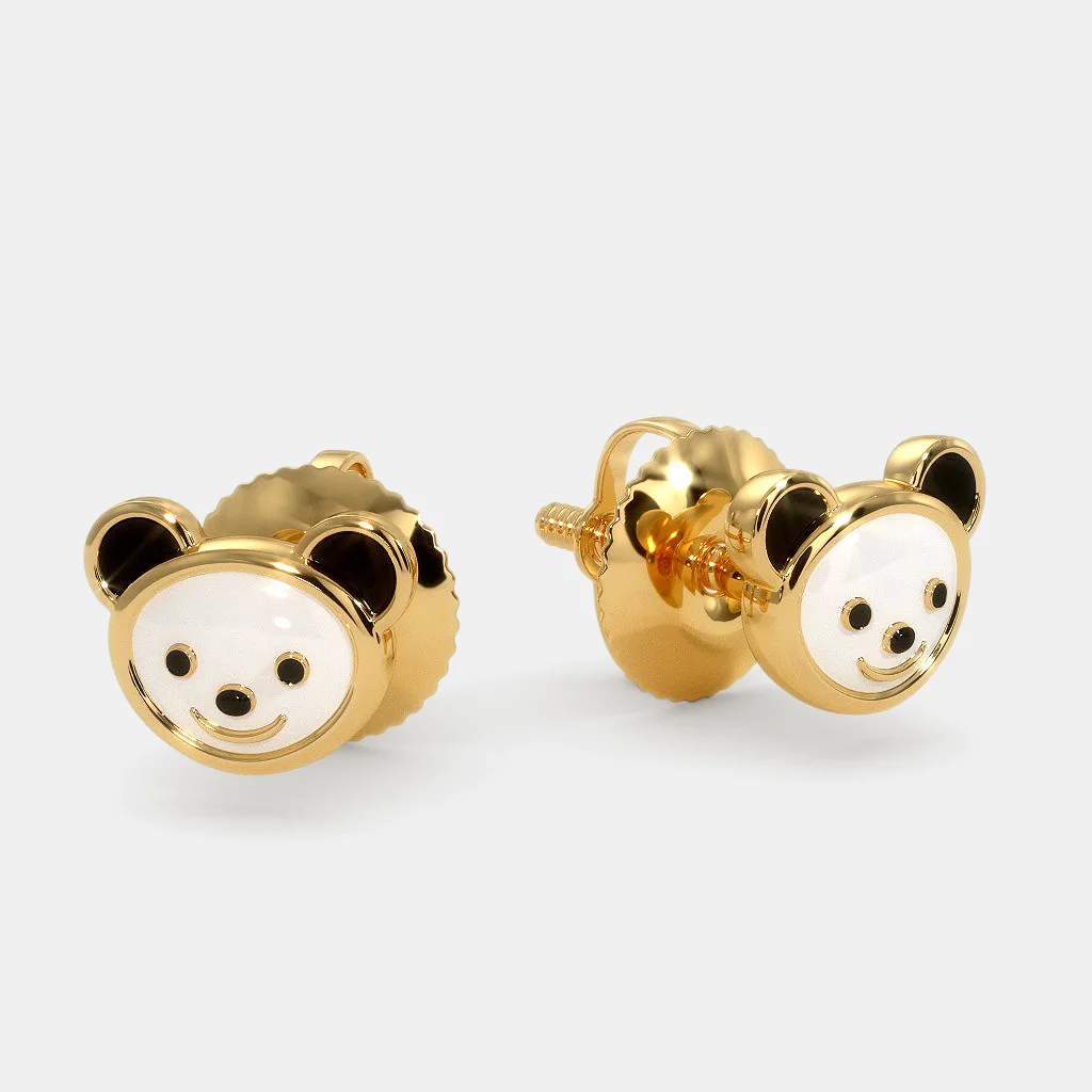 9ct gold and enamel panda earrings  Laval Europe